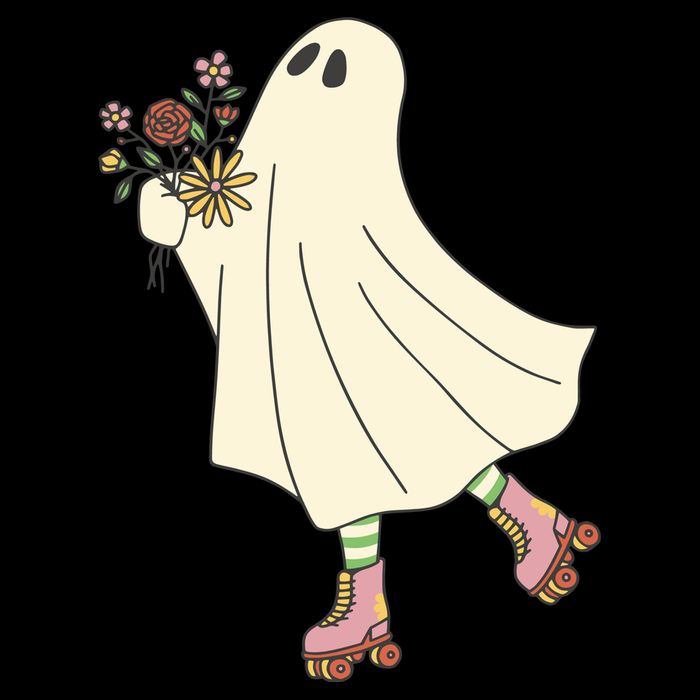 Floral Roller Skating Ghost Zip Tote Bag