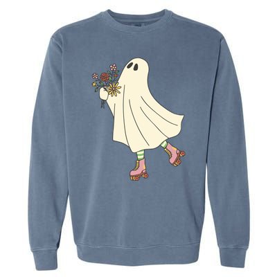 Floral Roller Skating Ghost Garment-Dyed Sweatshirt