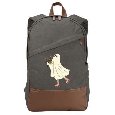 Floral Roller Skating Ghost Cotton Canvas Backpack