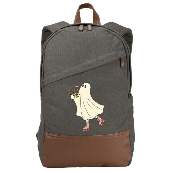 Floral Roller Skating Ghost Cotton Canvas Backpack