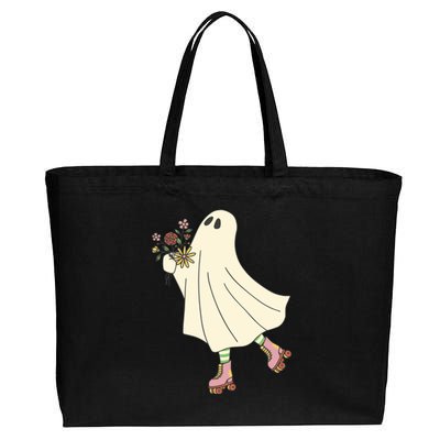 Floral Roller Skating Ghost Cotton Canvas Jumbo Tote