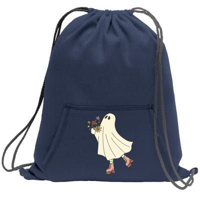 Floral Roller Skating Ghost Sweatshirt Cinch Pack Bag