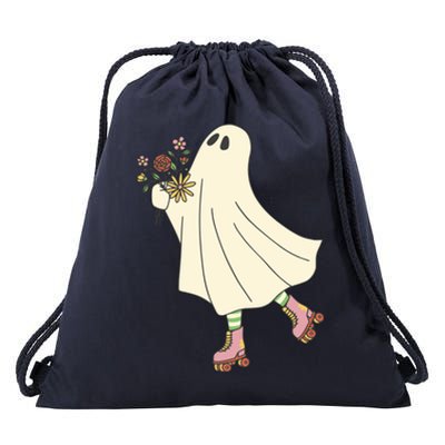 Floral Roller Skating Ghost Drawstring Bag