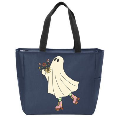 Floral Roller Skating Ghost Zip Tote Bag