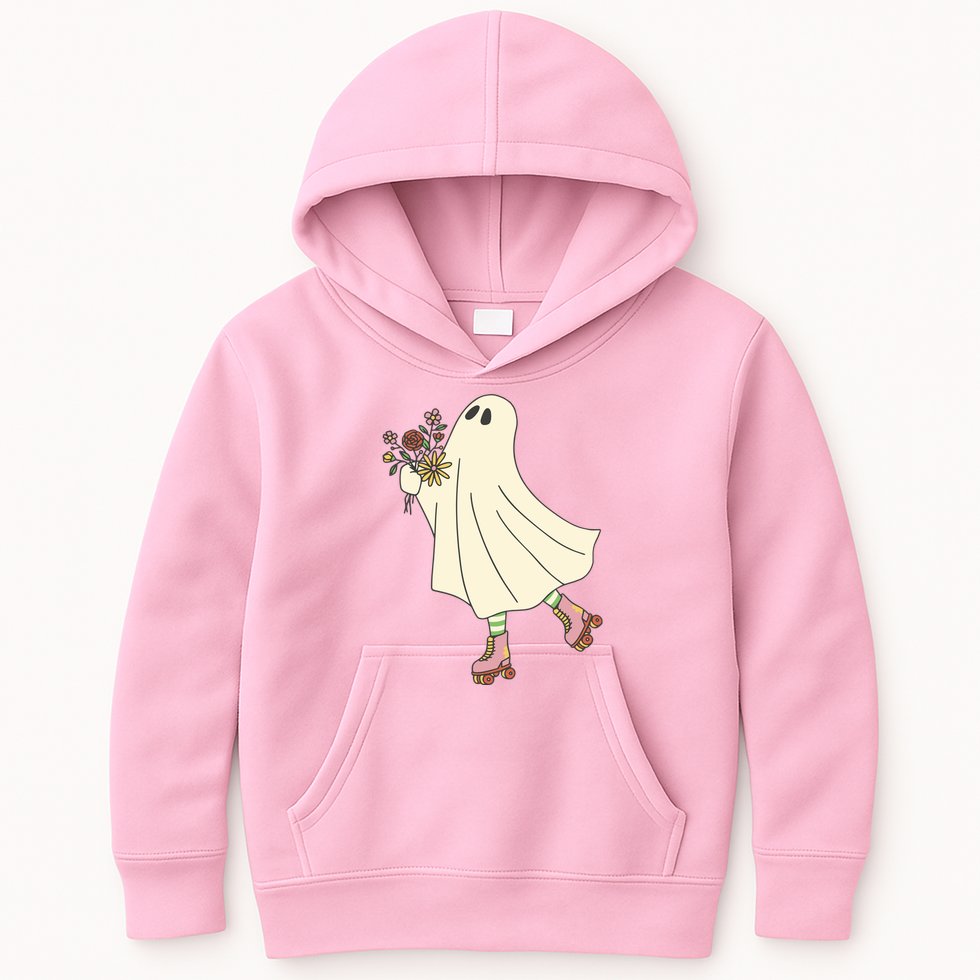 Floral Roller Skating Ghost Kids Hoodie