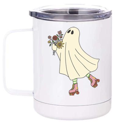 Floral Roller Skating Ghost 12 oz Stainless Steel Tumbler Cup