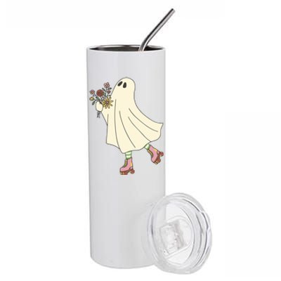 Floral Roller Skating Ghost Stainless Steel Tumbler