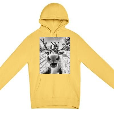 Funny Reindeer Selfie Christmas Premium Pullover Hoodie