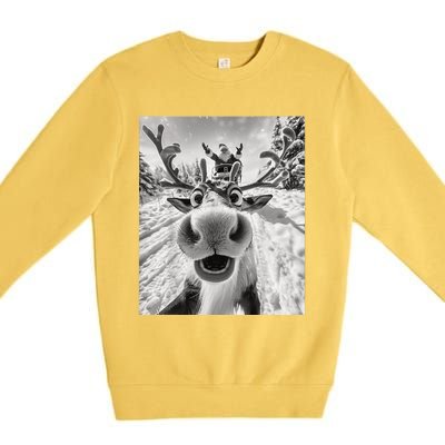 Funny Reindeer Selfie Christmas Premium Crewneck Sweatshirt