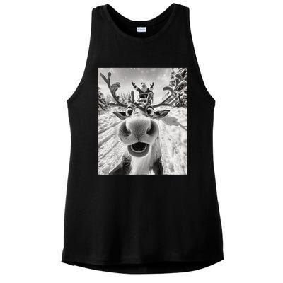 Funny Reindeer Selfie Christmas Ladies PosiCharge Tri-Blend Wicking Tank