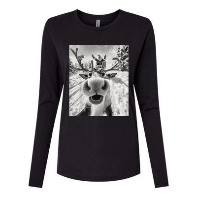 Funny Reindeer Selfie Christmas Womens Cotton Relaxed Long Sleeve T-Shirt