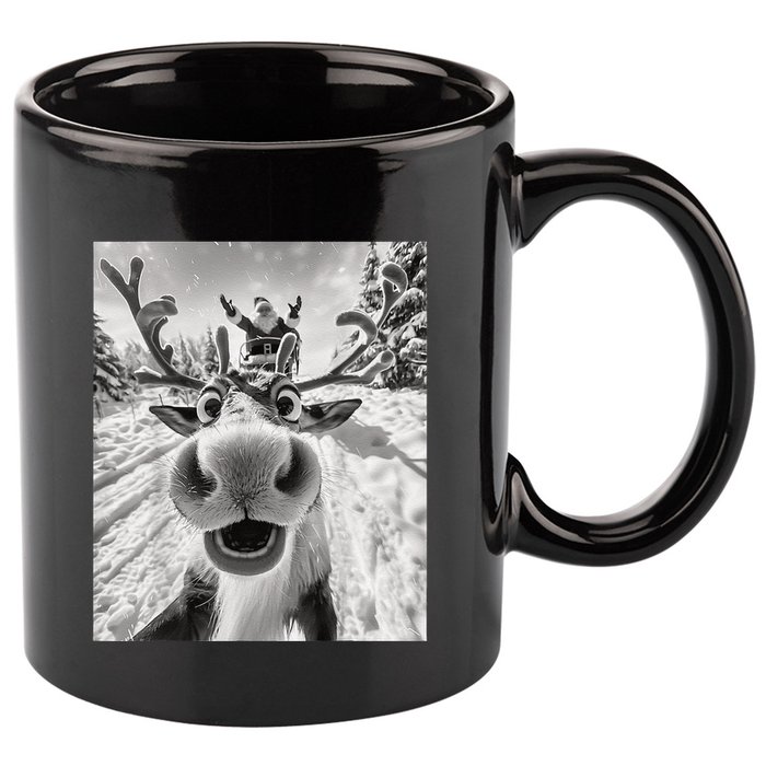 Funny Reindeer Selfie Christmas 11oz C Handle Ceramic Mug