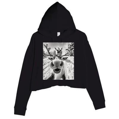 Funny Reindeer Selfie Christmas Crop Fleece Hoodie