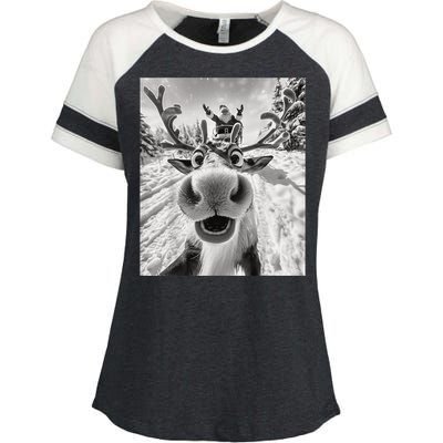 Funny Reindeer Selfie Christmas Enza Ladies Jersey Colorblock Tee