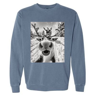 Funny Reindeer Selfie Christmas Garment-Dyed Sweatshirt