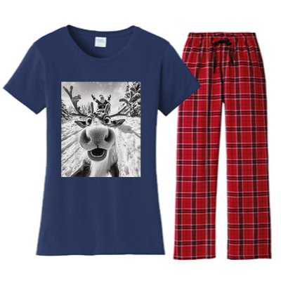 Funny Reindeer Selfie Christmas Women's Flannel Pajama Set