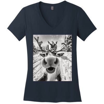 Funny Reindeer Selfie Christmas Women's V-Neck T-Shirt