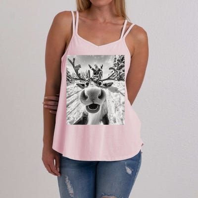 Funny Reindeer Selfie Christmas Women's Strappy Tank