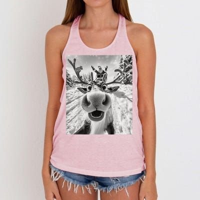 Funny Reindeer Selfie Christmas Women's Knotted Racerback Tank