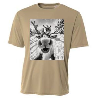 Funny Reindeer Selfie Christmas Cooling Performance Crew T-Shirt