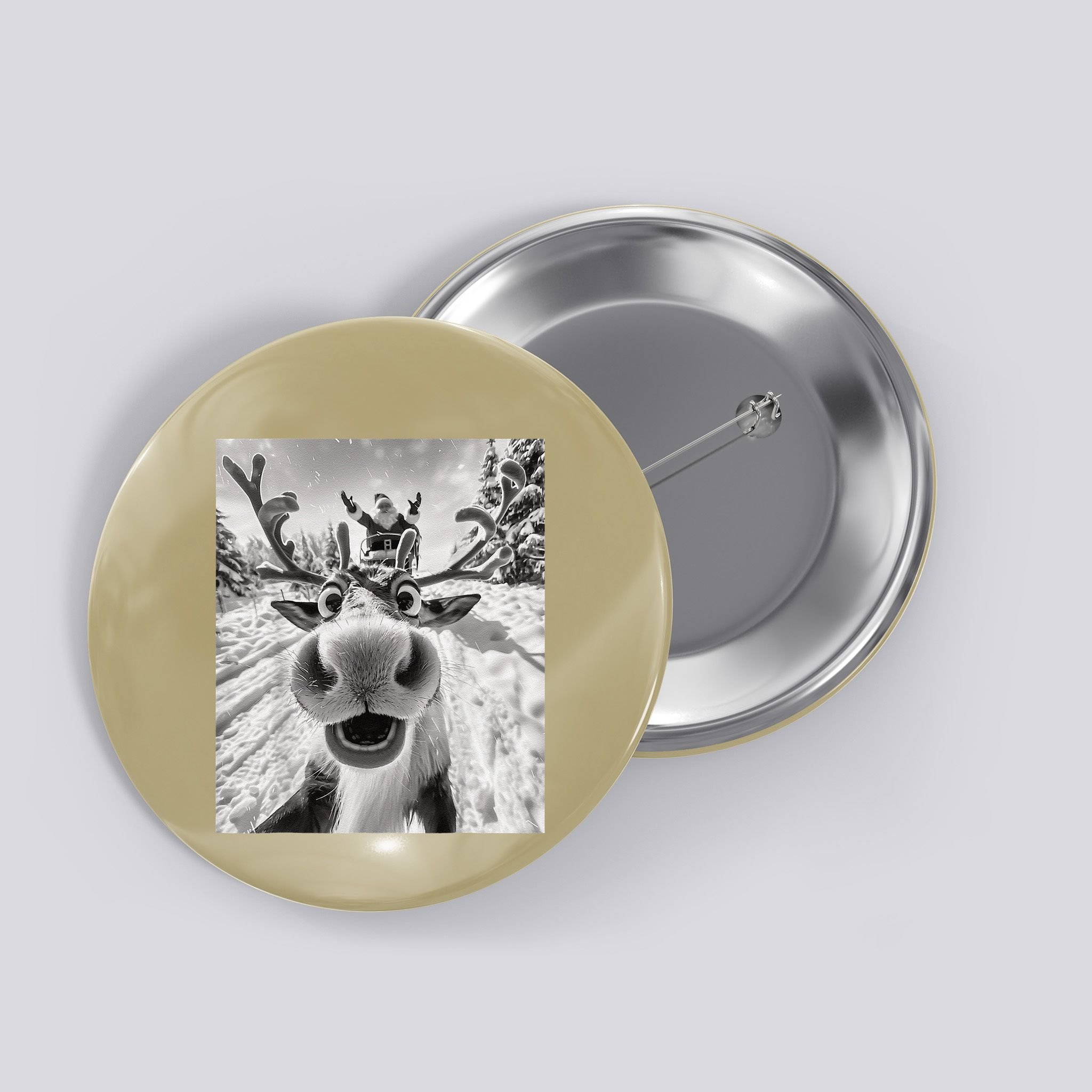 Funny Reindeer Selfie Christmas Button