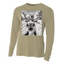 Funny Reindeer Selfie Christmas Cooling Performance Long Sleeve Crew