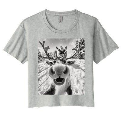 Funny Reindeer Selfie Christmas Women's Crop Top Tee