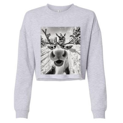 Funny Reindeer Selfie Christmas Cropped Pullover Crew