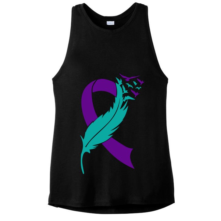 Feather Ribbon Suicide Prevention Awareness Ladies PosiCharge Tri-Blend Wicking Tank