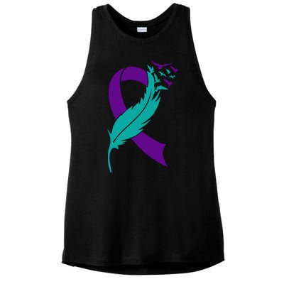 Feather Ribbon Suicide Prevention Awareness Ladies PosiCharge Tri-Blend Wicking Tank