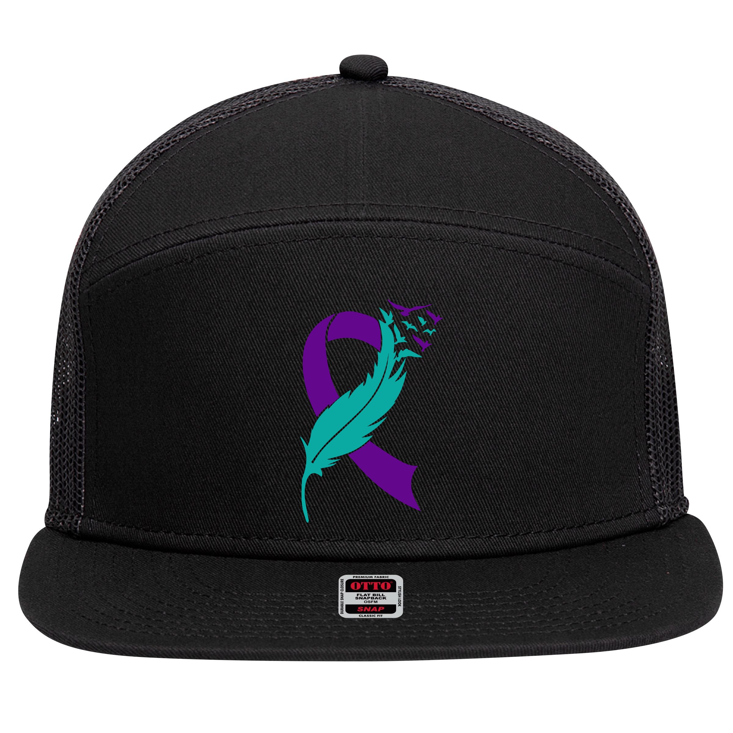 Feather Ribbon Suicide Prevention Awareness 7 Panel Mesh Trucker Snapback Hat