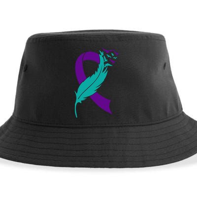 Feather Ribbon Suicide Prevention Awareness Sustainable Bucket Hat