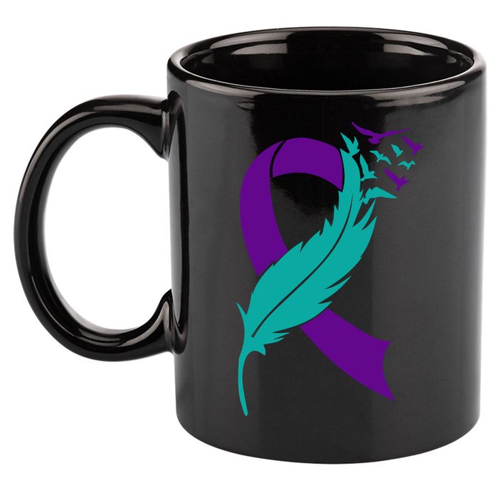 Feather Ribbon Suicide Prevention Awareness 11oz C Handle Ceramic Mug