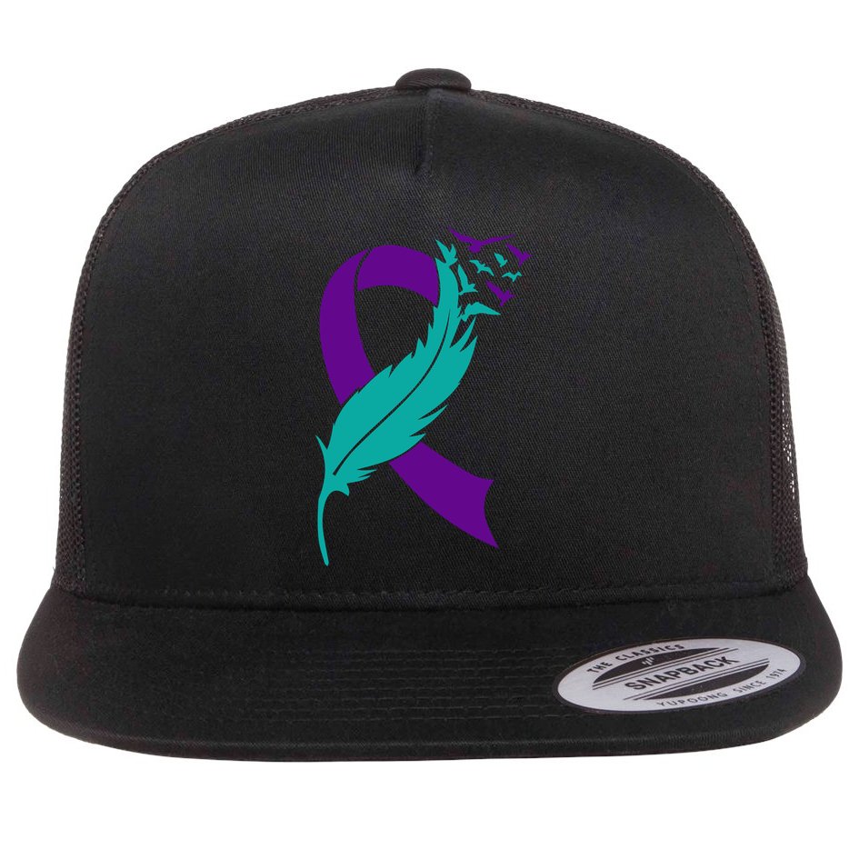 Feather Ribbon Suicide Prevention Awareness Flat Bill Trucker Hat