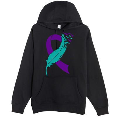 Feather Ribbon Suicide Prevention Awareness Premium Pullover Hoodie