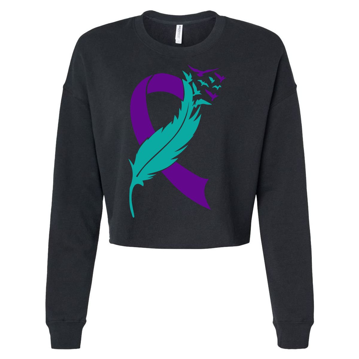Feather Ribbon Suicide Prevention Awareness Cropped Pullover Crew