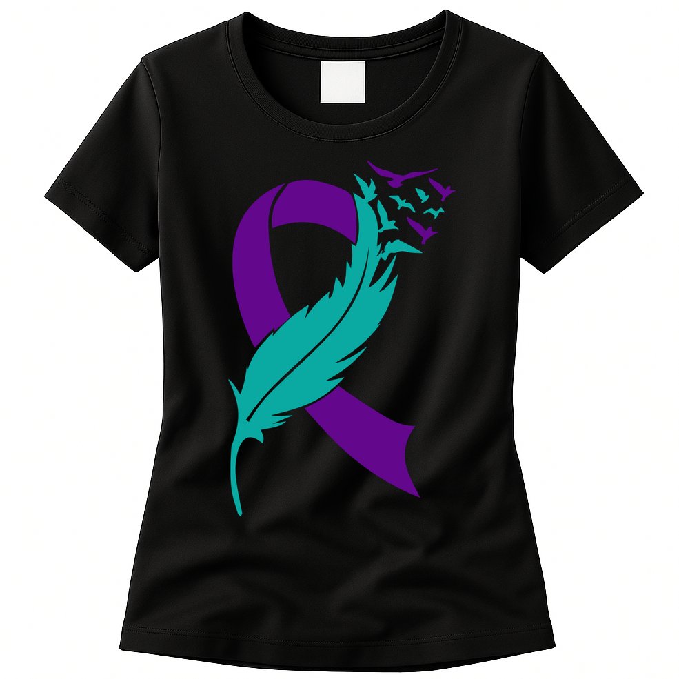 Feather Ribbon Suicide Prevention Awareness Womens T-Shirt