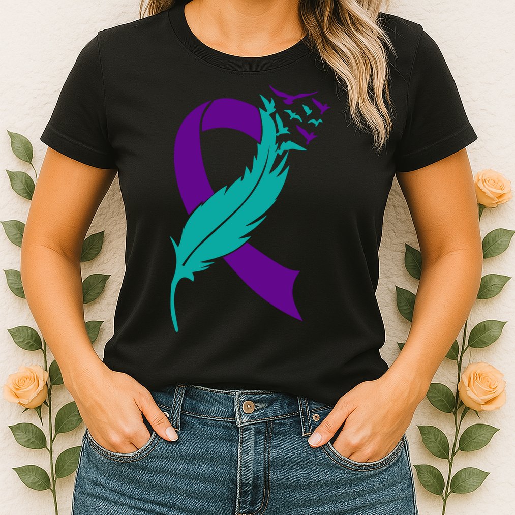 Feather Ribbon Suicide Prevention Awareness Womens T-Shirt
