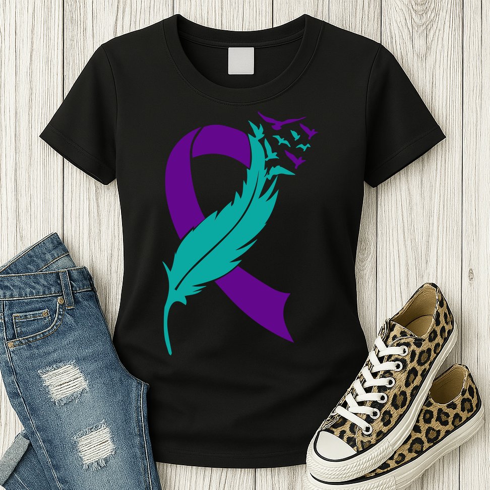 Feather Ribbon Suicide Prevention Awareness Womens T-Shirt