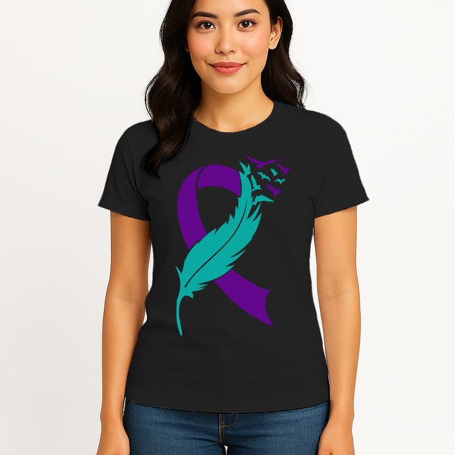 Feather Ribbon Suicide Prevention Awareness Womens T-Shirt