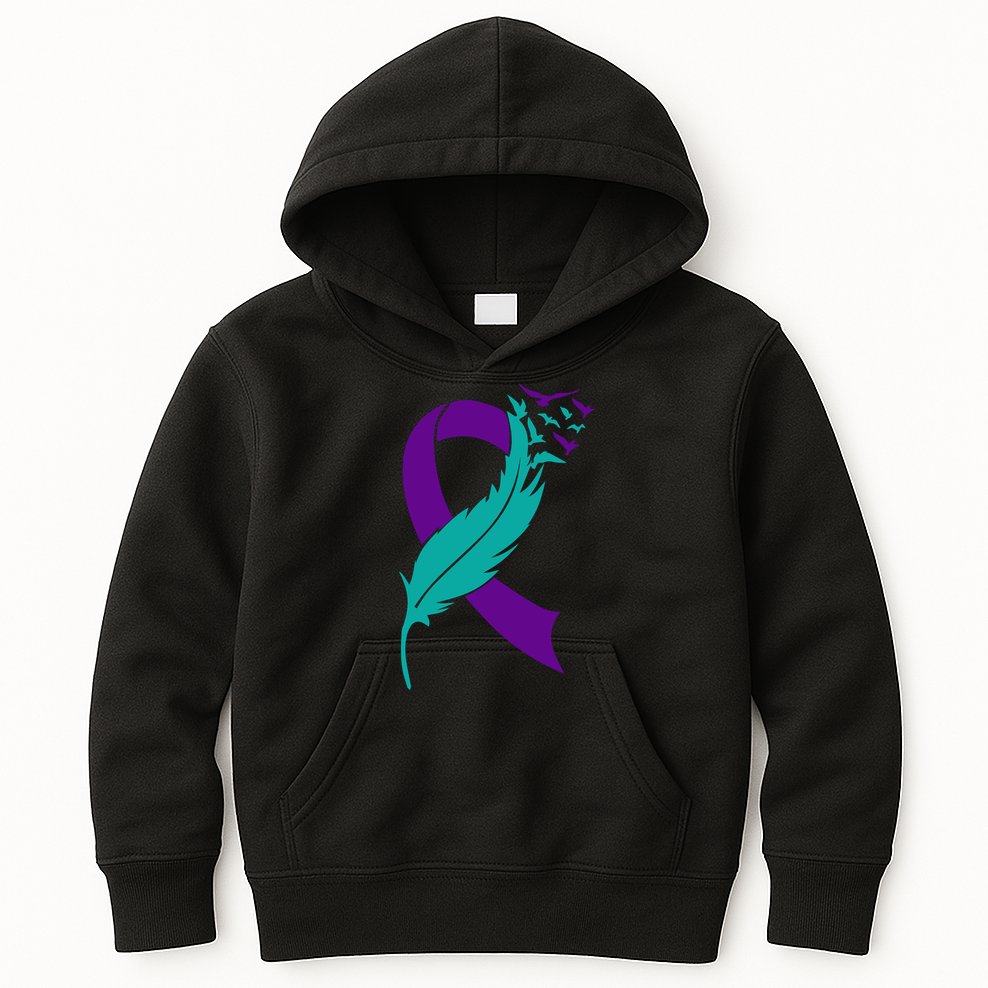Feather Ribbon Suicide Prevention Awareness Kids Hoodie