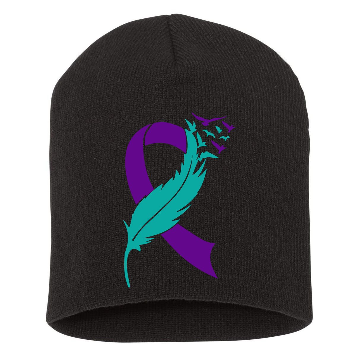 Feather Ribbon Suicide Prevention Awareness Short Acrylic Beanie