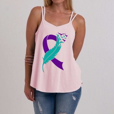 Feather Ribbon Suicide Prevention Awareness Women's Strappy Tank