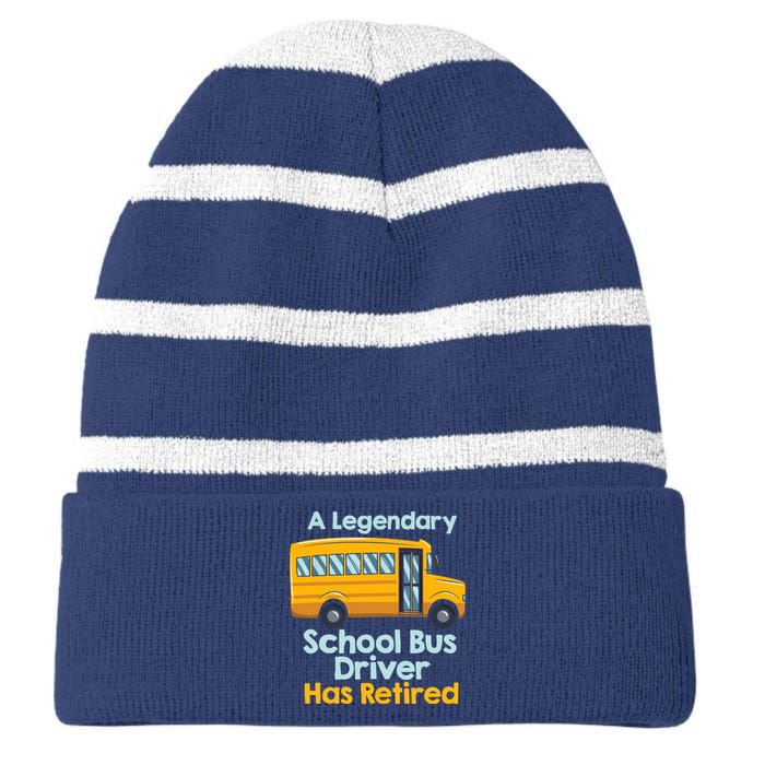 Funny Retired School Bus Driver - School Bus Retirement Striped Beanie with Solid Band