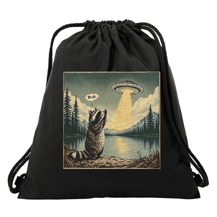 Funny Raccoon Sasquatch Alien UFO Monster Introvert Bruh Drawstring Bag