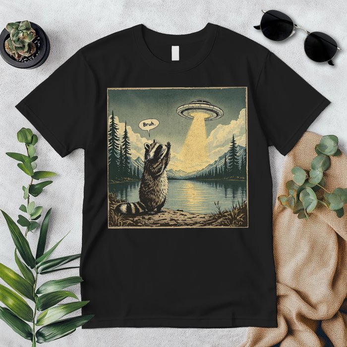 Funny Raccoon Sasquatch Alien UFO Monster Introvert Bruh Premium T-Shirt