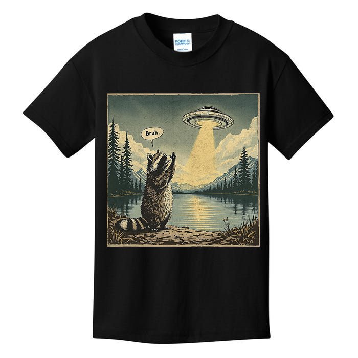 Funny Raccoon Sasquatch Alien UFO Monster Introvert Bruh Kids T-Shirt