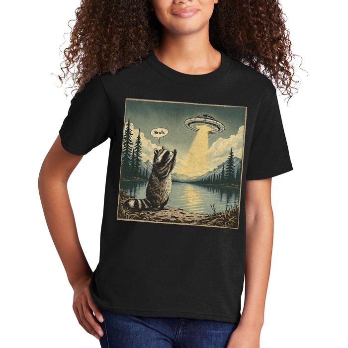 Funny Raccoon Sasquatch Alien UFO Monster Introvert Bruh Kids T-Shirt