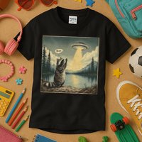 Funny Raccoon Sasquatch Alien UFO Monster Introvert Bruh Kids T-Shirt