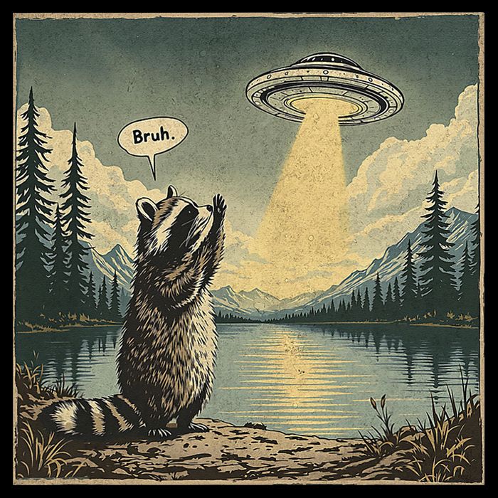 Funny Raccoon Sasquatch Alien UFO Monster Introvert Bruh Kids T-Shirt